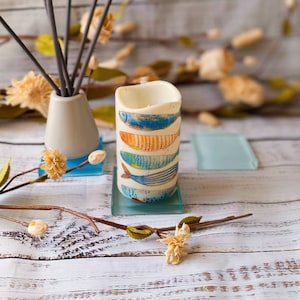 LED Candle Blue Fishes, Fishes Beach Ocean Pillar Candle Gift Home Decoration, Hand Decorated Art Led Candles, Summer Gift