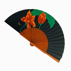 Black Floral Hand Fan, Red Flowers On Elegant Spanish Hand Fan,  Personalization Option, Handpainted Unique Holding Fan