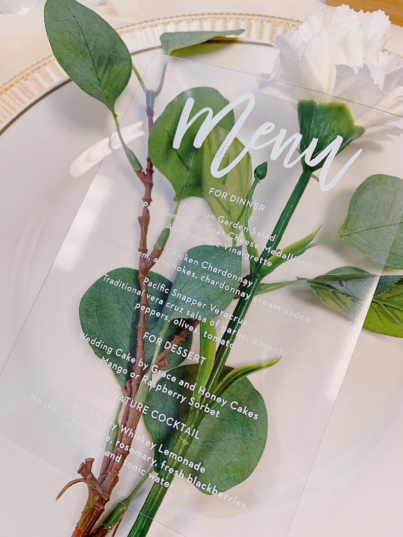 Clear Poly Acrylic Wedding Menu Thin Wedding Menu Etsy