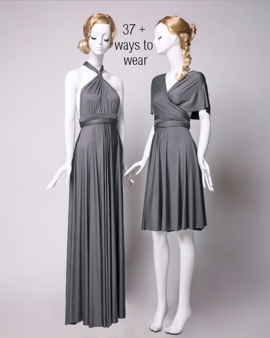 Twisted One-Shoulder Multi Wear Convertible Bridesmaid Dresses Steel Grey