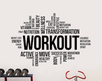 Workout Word Cloud Wall Sticker Crossfit Fitness Inspirational Vinyl Decal Sports Motivational Print Art Home Gym Training Club Decor ft2