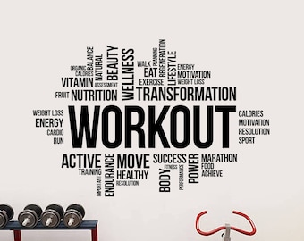 Workout Word Cloud Wandaufkleber Crossfit Fitness Inspirational Vinyl Aufkleber Sport Motivational Print Art Home Gym Training Club Decor ft2