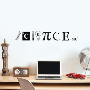 Calcomanía de pared de ciencia, pegatina de vinilo, regalo científico, cartel de profesor, estudio, educación, arte de pared, escuela, decoración del aula, logotipo Mural, signo de laboratorio de tallo q50