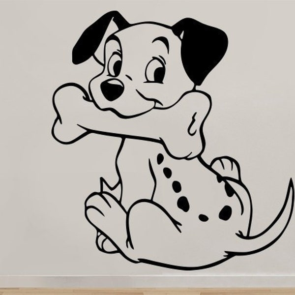 Dalmatian Wall Decal Vinyl Sticker Cartoon Dog Puppy Lucky & Bone Decor Home Child Room Design Kids Room Poster Stencil Sign Mural 101-7