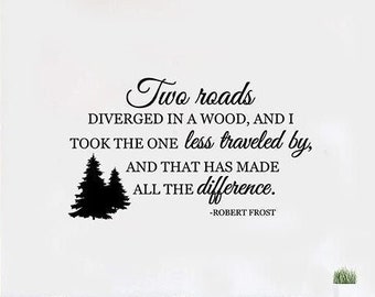 Two Roads Diverged Robert Frost Quote Wall Decal Vinyl Sticker Poet Literature Home Wall Art Room Classroom Decor Poster q11