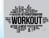 Workout Word Cloud Wall Sticker Crossfit Fitness Inspirational Vinyl Decal Sports Motivational Print Art Home Gym Training Club Decor ft2
