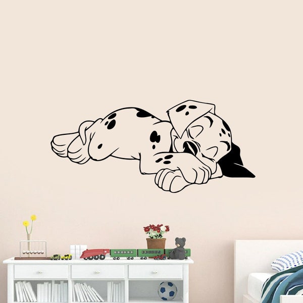 Dalmatian Decal Wall Vinyl Sticker Cartoon Puppy Sleeping Dream Dog Decor Home Kids Room Design Baby Poster Gift Mural Stencil Sign 101-6