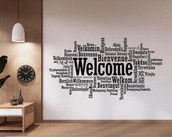 Welcome in Different Languages Wall Decal Vinyl Sticker Hello Wall Art Gift Office Decor Sign Stencil Poster Door Window Car Truck 117bar