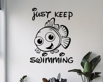 Kelly Wall Decals "Just Keep Swimming" With Marlin & Dory - 8x10 Inch Cute Nemo Bedroom Decal For Kids - View #12