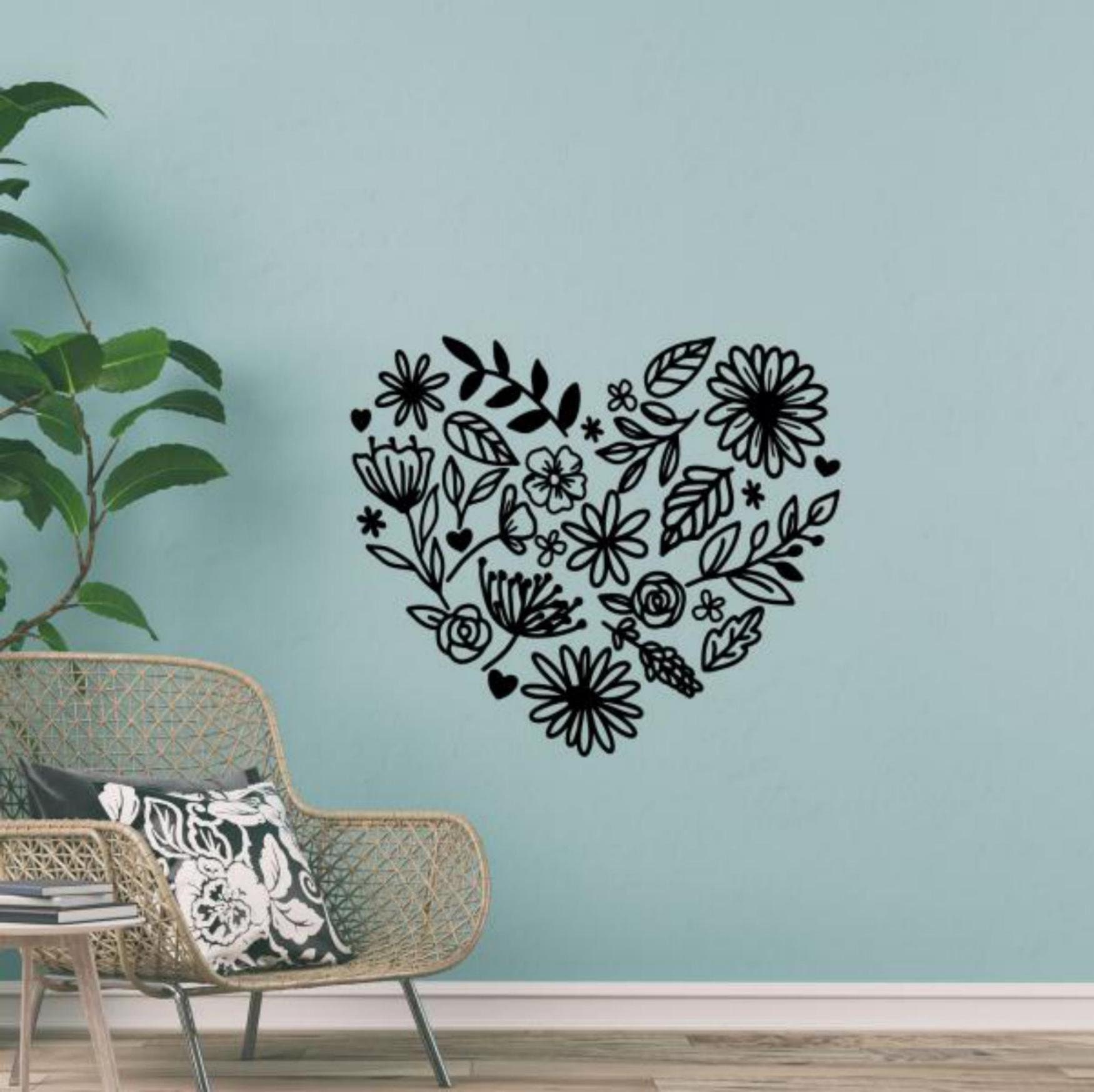 Floral Heart Decal Wall Vinyl Sticker Sign Heart of Flowers Wall Art ...