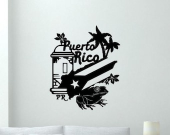 Adesivo de parede de vinil porto rico, bandeira de porto rico, mapa, arte de parede, pôster, presente, mural, estêncil 2404