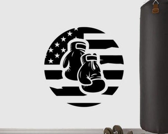 Boxing Decal Vinyl Wall Sticker American Flag Sign USA Boxing Club Gloves US Flag Gym Wall Art Decor Poster Boxer Gift Mural Stencil 2364