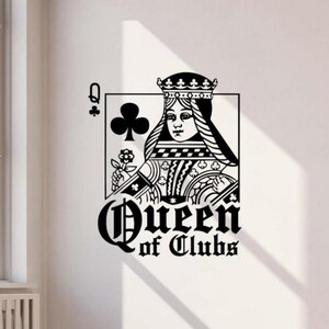 Sticker mural Reine de trèfle Sticker en vinyle Cartes à jouer Vegas Poker Casino Art mural enseigne décorative Cadeau pour joueur Sticker unicolore sans fond 3721