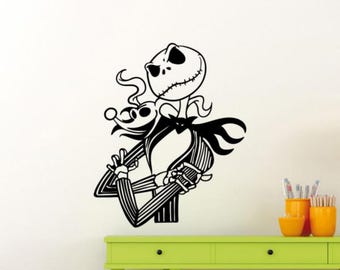 Jack Skellington Wall Decal Vinyl Sticker Halloween Wall Art Nightmare Decor Love Heart Poster Gift One Color No Background Decal 3531