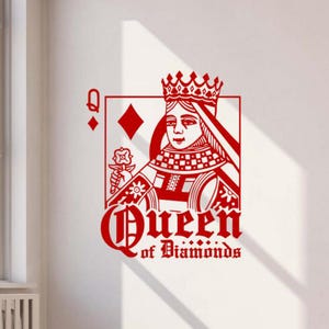 Sticker mural Queen of Diamonds Sticker en vinyle Cartes à jouer Vegas Poker Casino Art mural enseigne déco cadeau Sticker unicolore sans fond 3722