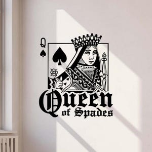 Sticker mural reine de pique vinyle, cartes à jouer Vegas Poker Casino, art mural, décoration, cadeau joueur, décalcomanie unicolore sans fond 3724