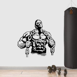 Bodybuilder Sticker Vinyl Wall Decal Man With Chain Sign Gym Poster Workout Wall Art Fitness Decor Bodybuilding Gift Stencil Mural 2350