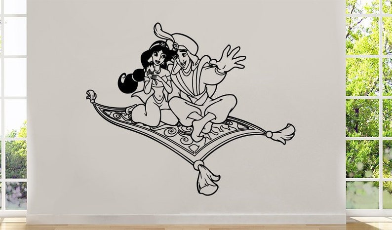 Art Walt Disney Vinyl Sticker Cartoon Aladdin Wall Decal Aladdin /& Jasmine On Magic Carpet Decor for Home Child Room Design 2al7