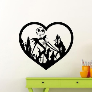 Jack Skellington Wall Sticker Vinyl Decal Halloween Wall Art Nightmare Decor Love Heart Poster Gift One Color No Background Decal 3694