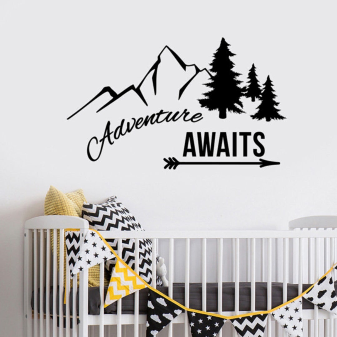Adventure Awaits Inspirational Quote Wall Decal Mountain Forrest Nature ...