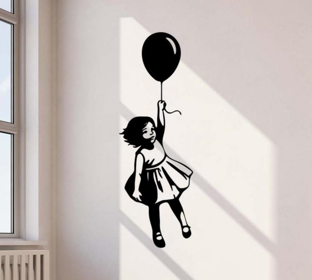 Flying Balloon Girl Wall Decal Vinyl Sticker Sign Gift Kids Room Wall ...