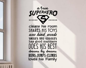 Superhero Rules Wall Decal Vinyl Sticker Wall Art Gift Boy Room Superhero Decor Sign Stencil Poster Door Window Car Laptop Decal 166bar