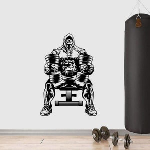 Bodybuilder Decal Vinyl Wall Sticker Strong Man Dumbbell Sign Gym Poster Workout Wall Art Fitness Decor Bodybuilding Gift Stencil Mural 2341
