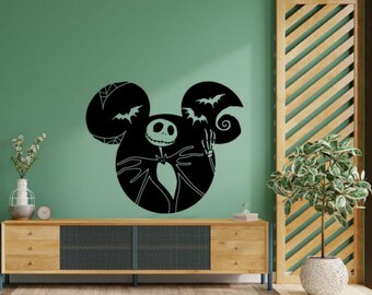 Skellington Wall Decal Vinyl Sticker Mouse Ears Sign Horror Halloween Wall Art Kids Room Decor Poster Gift Mural No Background Stencil 2333