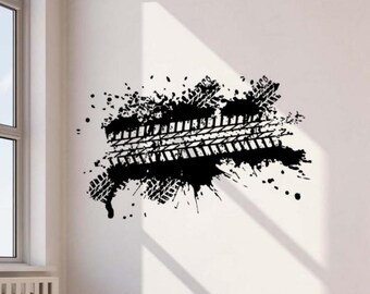 Tire Track Wall Decal Vinyl Sticker Nursery Wall Art Tread Gift Boy Room Racing Decor Sign Stencil Poster Door Window Car Laptop 10tetk
