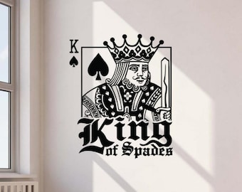 King of Spades Wall Sticker Vinyl Decal Playing Cards Vegas Poker Casino Wall Art Sign Decor Player Gift One Color No Background Decal 3715