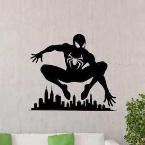 Calcomanía de vinilo para pared de Spiderman, calcomanía de superhéroe para pared, decoración para niños, plantilla, póster, regalo, calcomanía de un solo color sin fondo para pared, ventana, automóvil 3666