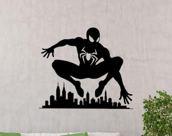 Adesivo da parete Spiderman Adesivo in vinile Supereroe Arte da parete per bambini Decorazione stencil Poster Regalo Un colore senza sfondo Adesivo per parete Finestra Auto 3666