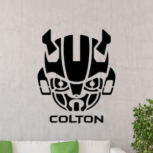 Transformer Bumblebee Wall Decal Vinyl Sticker Personalized Custom Name Wall Art Sign Kids Decor Stencil Poster Gift One Color Decal 3846