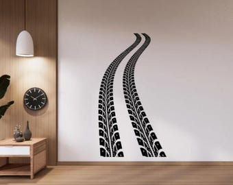 Tire Track Wall Decal Vinyl Sticker Nursery Wall Art Tread Gift Boy Room Racing Decor Sign Stencil Poster Door Window Car Truck Laptop 4tetk