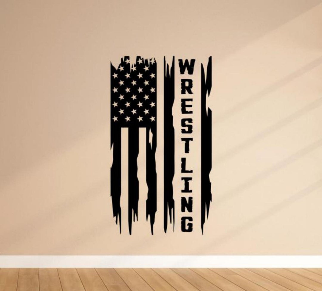 Wrestling Decal Vinyl Wall Sticker Distressed American Flag Wrestler