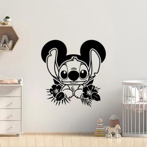 Stitch pared calcomanía vinilo pegatina signo vivero orejas de ratón Ohana pared arte niños habitación decoración cartel regalo mural sin fondo plantilla impresión 2319