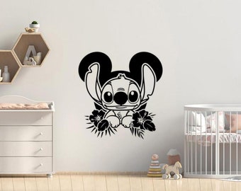 Stitch Wall Decal Vinyl Sticker Sign Nursery Mouse Ears Ohana Wall Art Kids Room Decor Poster Gift Mural No Background Stencil Print 2319