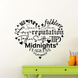 Reputation Folklore Midnights Albums Heart Wall Sticker Vinyl Decal Wall Art Decor Poster Gift No Background Decal for Wall Window Car 3729