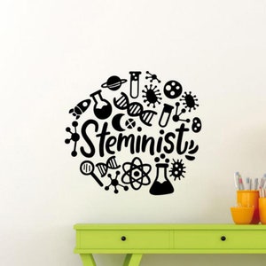 Steminist pegatina pared vinilo calcomanía ciencia signo STEM maestro pared arte cita educación decoración aula cartel científico regalo mural 2303