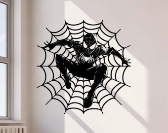 Adesivo da parete Spiderman Adesivo in vinile Supereroe Arte da parete per bambini Decorazione stencil Poster Regalo Un colore senza sfondo Adesivo per parete Finestra Auto 3644