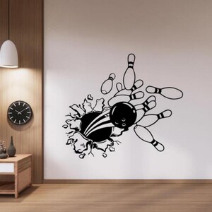 Bowling Wall Decal Vinyl Sticker Bowler Strike 3D Break Through The Wall Sign Wall Art Decor Poster Gift Mural Stencil Mural 2368