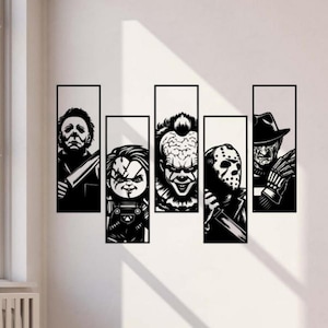 Horror Wall Decal Vinyl Sticker Halloween Sign Movie Maniacs Wall Art Decor Gift Poster Stencil No Background Indoor Outdoor Decal 3833