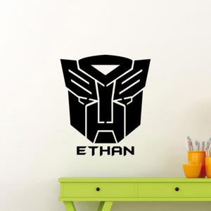 Transformer Autobot Wall Decal Vinyl Sticker Personalized Custom Name Wall Art Sign Kids Decor Stencil Poster Gift One Color Decal 3841