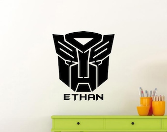 Transformer Autobot Wall Decal Vinyl Sticker Personalized Custom Name Wall Art Sign Kids Decor Stencil Poster Gift One Color Decal 3841