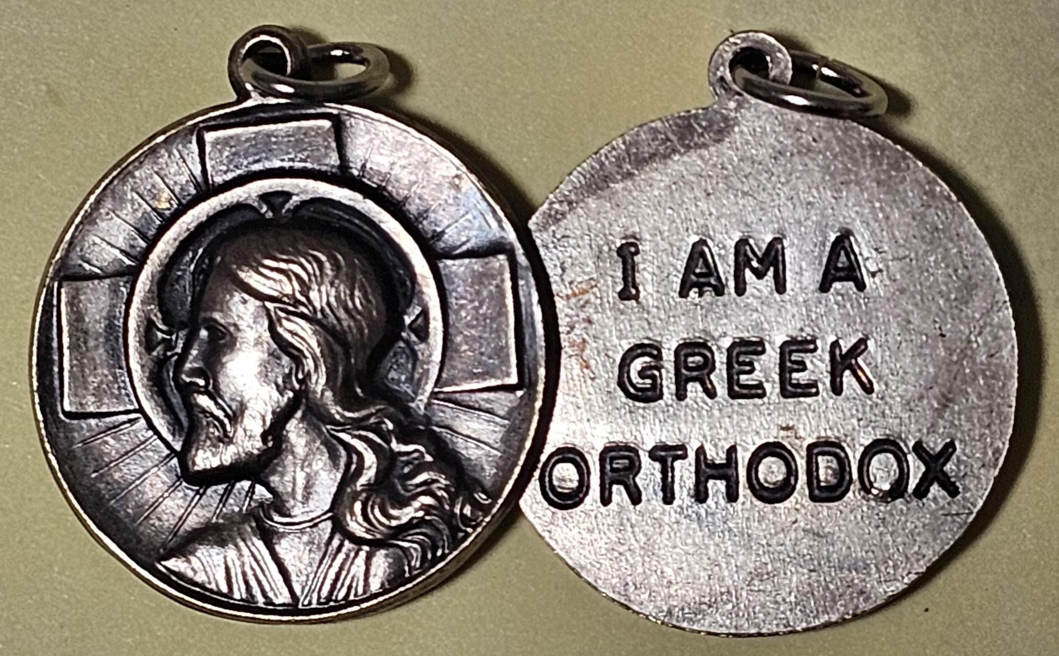 Antiqued Silver Greek Orthodox Christ Pendant - 1 Inch Round Religious Medal