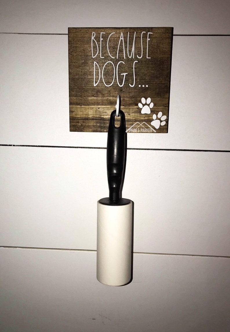 Because Dogs LINT BRUSH HOLDER Leash Holder With Hook Wood Etsy