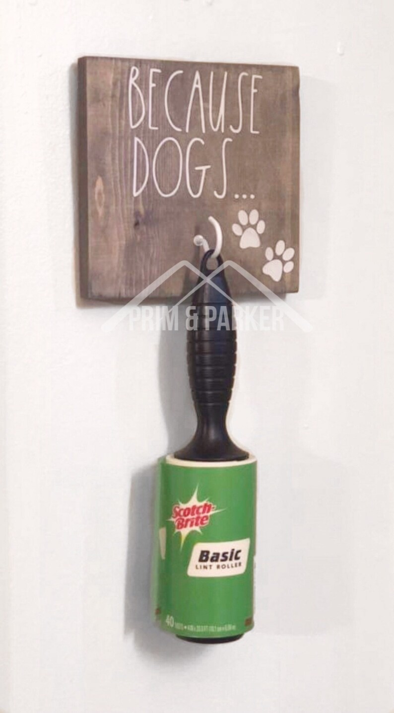 Because Dogs LINT BRUSH HOLDER Leash Holder With Hook Wood Etsy