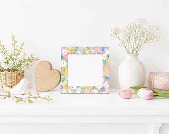 Marco de fotos floral personalizado / Marco de fotos de flores hecho a mano