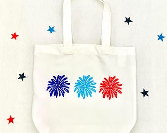 Fjärde juli-tygväska | Patriotiska fyrverkerier i canvas med axelrem