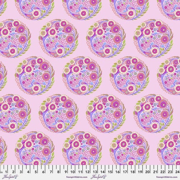 Parisville Deja Vu by Tula Pink for FreeSpirit - Garden Circles on Pink - Topiary STRAWBERRY - PWTP188.STRAWBERRY - Half Yard Increments